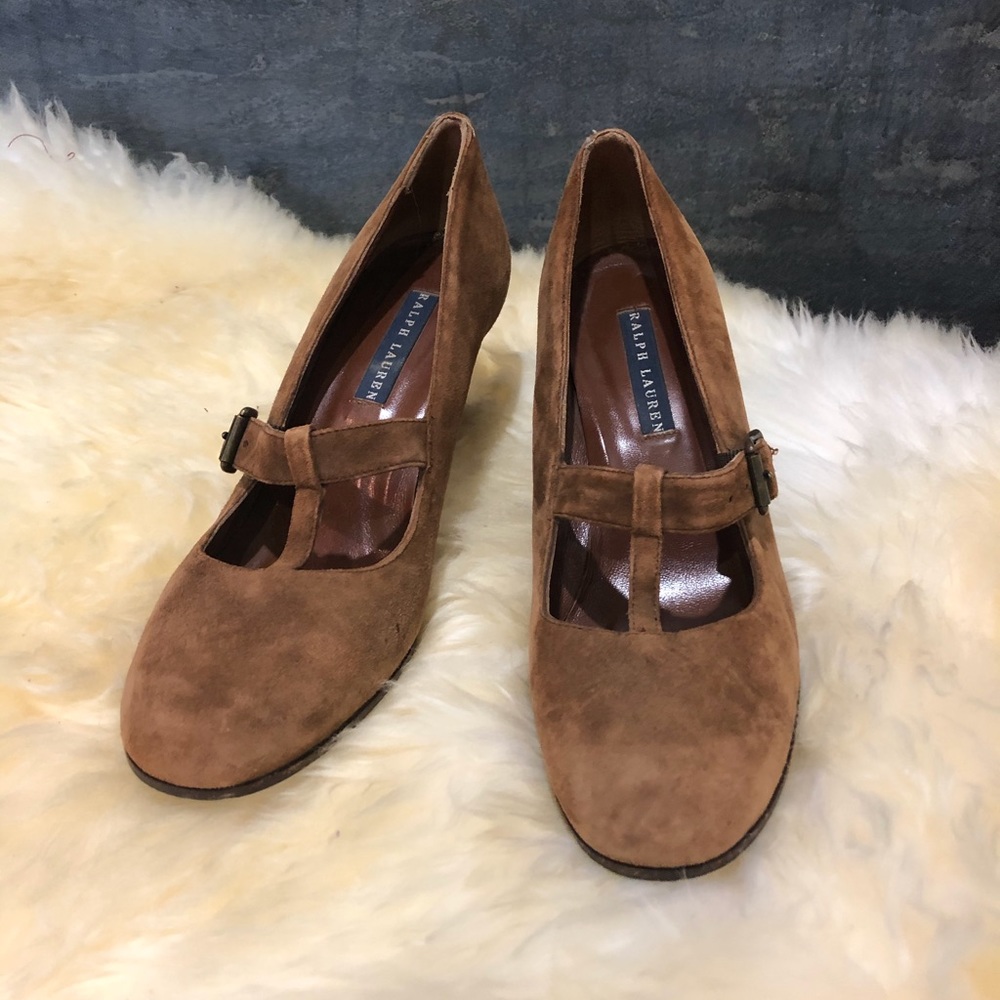 Ralph Lauren Brown Suede Mary Jane Heels